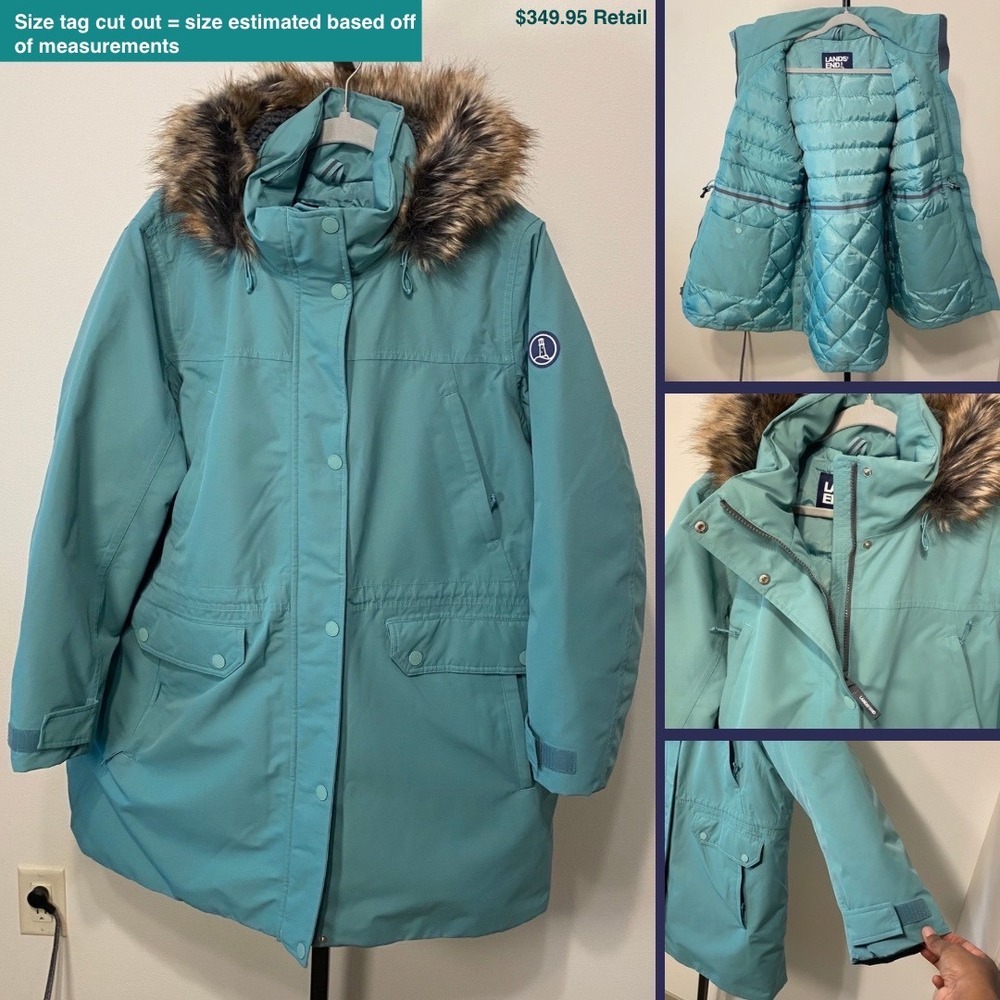 LANDS' END Expedition Down Waterproof Parka 1X(16W-18W) Teal Jacket Gorpcore